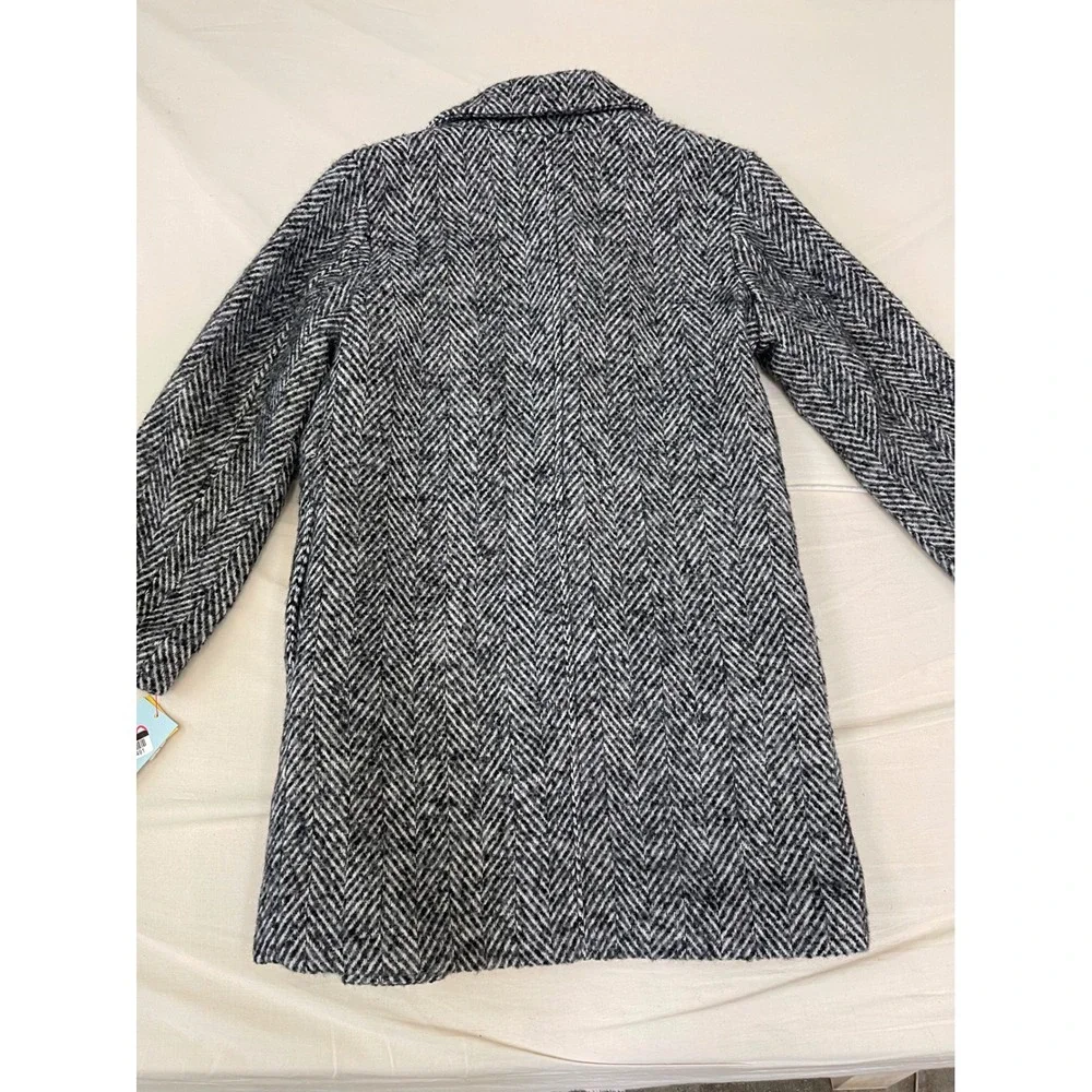 Cat & Jack Kids Herringbone Dress Coat Black White Chevron Mid Length Jacket